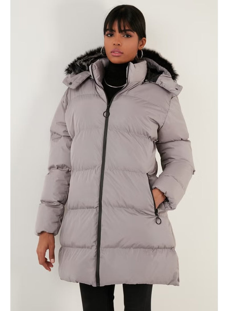 Lela Women's Coat with Faux Fur Collar, Removable Hooded and Pocketed Puffer Coat 5761645 - Image 2